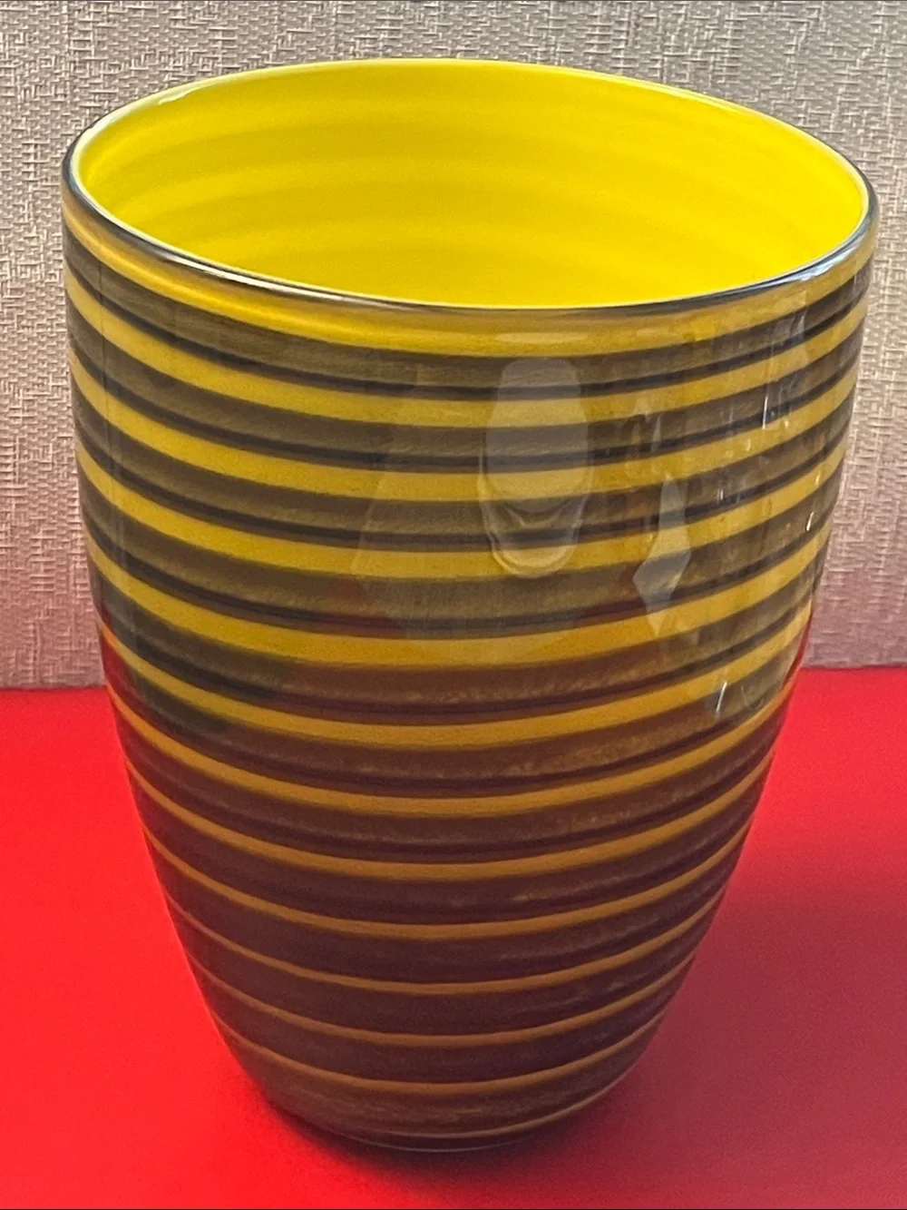 Striped glasfachschule zwiesel vase German Vintage Art 8.25”H 6 1/8l D